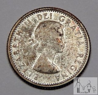 1956 Au/bu Canada Elizabeth Ii 2nd Toned Silver 10 Cents Canadian Coin. photo
