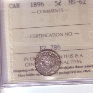 1896 Ms - 62 5 Cent Iccs Graded photo