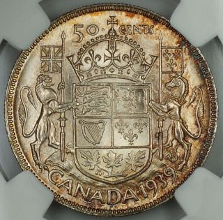 1939 Canada 50c Half Dollar,  Ngc Ms - 62,  Toned Silver Coin photo