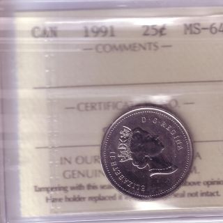 1991 Ms - 64 25 Cent Iccs Graded photo