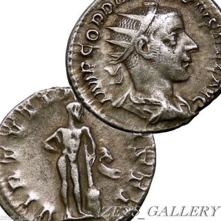Scarce Hercules Farnese / Gordian Iii Ancient Roman Silver Coin Virtvti Avgvsti photo