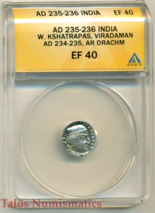 India Western Kshatrapas - Viradaman (234 - 236 Ad) Ar Drachm Ef40 Anacs photo