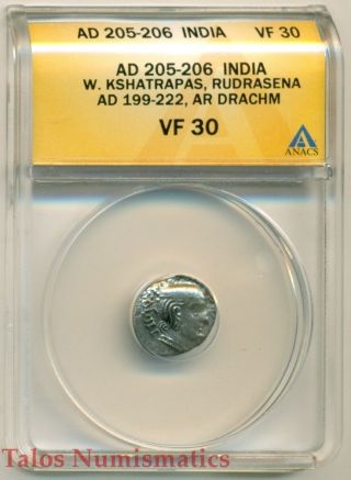 India Western Kshatrapas - Rudrasena (199 - 222 Ad) Ar Drachm Vf30 Anacs photo