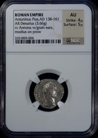 Roman Empire Antoninus Pius Ad 138 - 161 Ar Denarius Ngc Au Silver photo