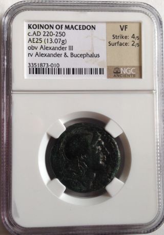 Roman Empire Koinon Of Macedonia 220 - 250 Ad Ngc Vf Bronze Ae25 Well Detailed photo