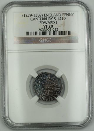 1279 - 1307 England Long Cross Penny Coin Canterbury S - 1419 Edward I Ngc Vf - 20 Akr photo
