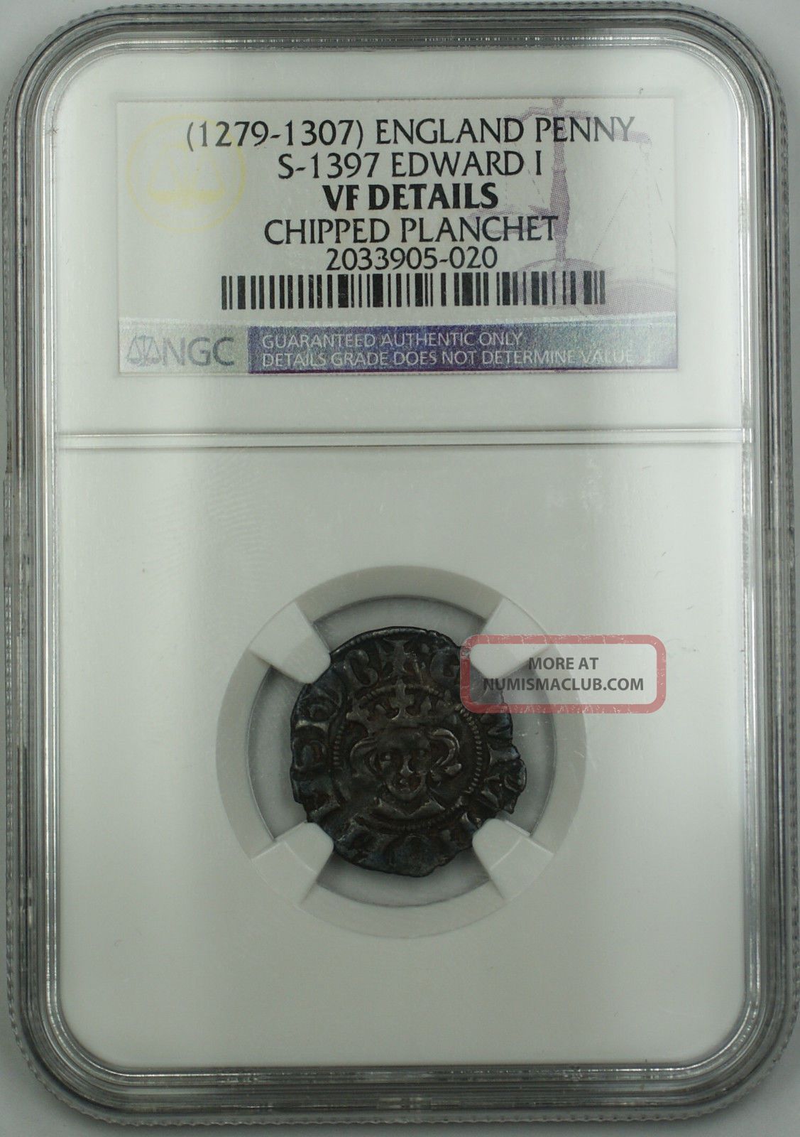 1279 - 1307 England Penny Coin S - 1397 Edward I Ngc Vf Dtls Chipped Planchet Akr Coins: Medieval photo