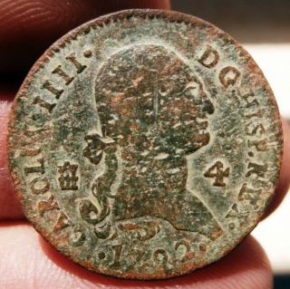 Pirate Treasure Coin,  1792 King Charles Iv Spanish Colonial 4 Maravedis Cob photo