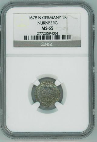 Medieval Nurnberg 1 Silver Kreuzer Ngc Ms65 Dated 1678 - N Germany Choice Gem Unc photo