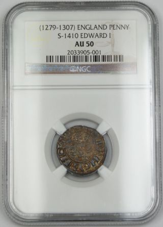 1279 - 1307 England Long Cross Penny Silver Coin S - 1410 Edward I Ngc Au - 50 Akr photo