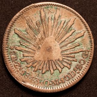 Rare 1843 Mexico 8 Real Zacatecas Zs O.  M.  10d.  S20g.  Silver Coin (w/raised Cross) photo