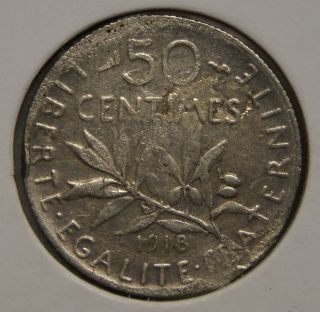 France - 50 Centimes - 1918 -.  835 Silver &.  0671 Oz Asw photo