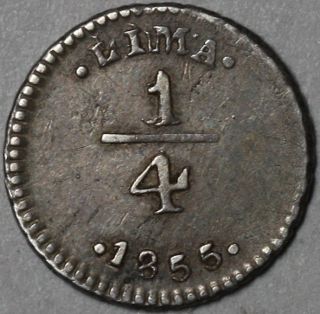 1855 Peru Silver 1/4 Real (bold Lima Engraving Error) Llama Coin photo
