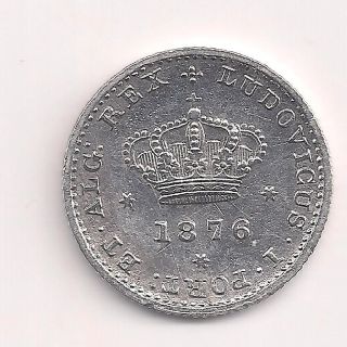 Portugal 50 Reis Half - Tostão 1876 Silver Small D.  Luis I Scarce In Almost Bu/unc photo