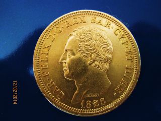 80 Lire Oro 1828 T.  Carlo Felice photo