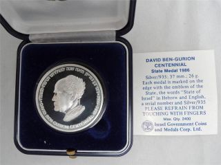 Israel 1986 David Ben - Gurion Centennial Of Birth Medal 26g Silver +coa + Box photo