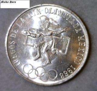 1968 Mexican Silver 25 Pesos Crown Unc Olympics photo
