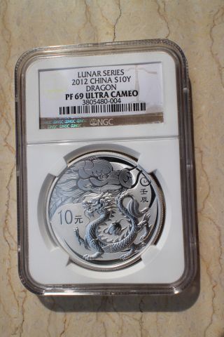 Ngc Pf69 Ultra Cameo China 2012 Dragon Silver Round No Colorized 1 Oz Coin photo