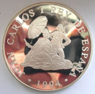 Spain 1994 Bull Fighting Scene 10000 Pesetas 5oz Silver Coin,  Proof photo