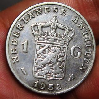 1952 - Netherlands Antilles - 1 Gulden - Silver Coin photo