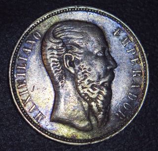 1866 Mo - 50 Centavos - Maximilian - Silver Half Crown - Rare photo