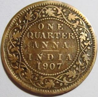 British India 1/4 (one Quarter) Anna 1907 Bronze Coin King - Edward Vii Rare (68 photo