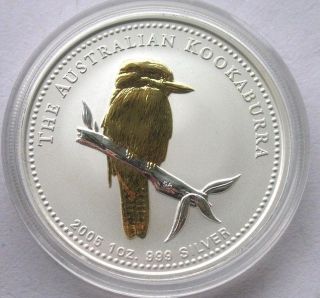 Australia 2005 Kookaburra Dollar Gold Plated 1oz Silver Coin, photo
