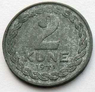 Croatia - Hrvatska Independent State Of Croatia 2 Kune 1941 Very Rare Zinc Coin photo