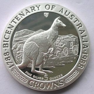Isle Of Man 1988 Kangaroo Crown 5oz Silver Coin,  Proof photo