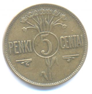 Lithuania 5 Centai 1925 Xf+ Km72 Coin photo