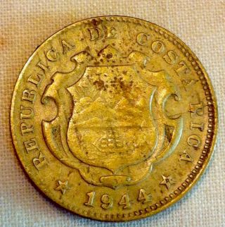 1944 Costa Rica - 25 Centimos - Brass Wwii Era Low Mintage Issue Km181 photo
