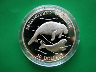 20$ Tuvalu 1994 Endangered Wildlife Dugong Manatee Silver 1 Oz photo