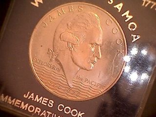 Uncirculated $1 Coin Western Samoa,  James Cook Commemorative 1970,  Case photo