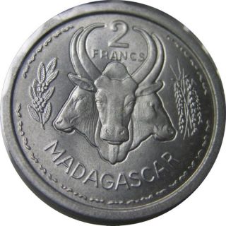 Elf Madagascar French 2 Francs 1948 Aluminum Cow photo