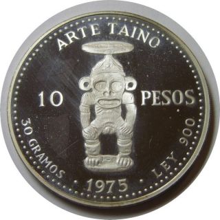 Elf Dominican Republic 10 Pesos 1975 Silver Proof Pre - Columbian Art photo