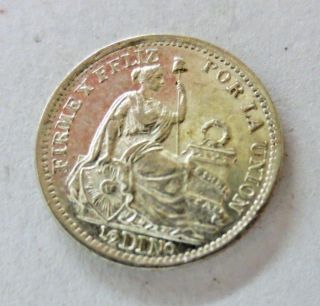 Bu 1906/806 Republica Peruana Lima 9 D.  J.  F.  One Half Dinero Silver Coin photo