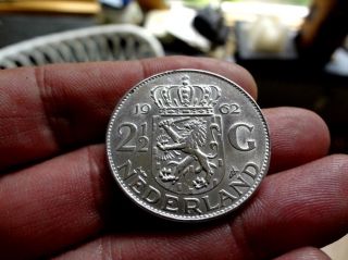 Netherlands 2,  5 Gulden Silver Juliana 1962 15 Gram Great Shape (1036 12) photo