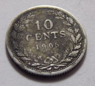1905 Netherlands Silver 10¢ Cent Coin - Better Date photo