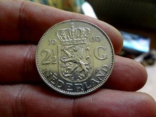 Netherlands 2,  5 Gulden Silver Juliana 1960 15 Gram Great Shape (1036 10) photo