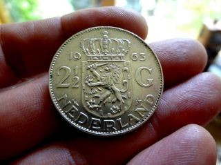 Netherlands 2,  5 Gulden Silver Juliana 1963 15 Gram Great Shape Scarse (1036 13) photo