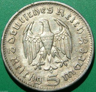 German Silver Coin 5 Rm 1935 G Big Eagle Nazi Coin photo