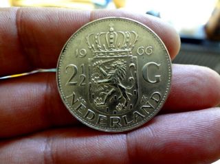 Netherlands 2,  5 Gulden Silver Juliana 1966 15 Gram Great Shape (1036 15) photo