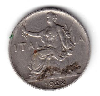 Italy Vittorio Emanuele Iii Coin Lira 1922 photo