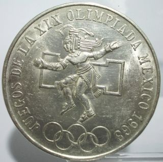 1968mo Mexico 25 Peso Olympics Large Silver Coin Aunc photo