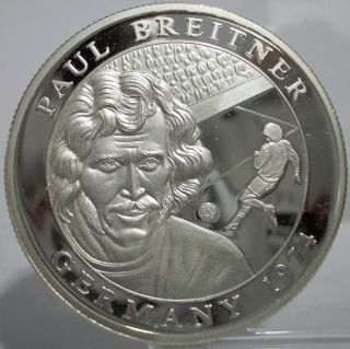 Liberia 10 Dollars 2001 Fusball Wm Paul Breitner Large Proof Silver Coin Unc photo