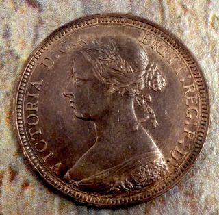 1887 Half Penny Victoria Detail Color And Lightly Toned photo
