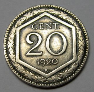 Italy 20 Centesimi Coin 1920 R Km 58 Hexagon Plane Edge photo