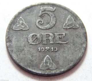 1919 Norway Iron 5 Ore Coin photo
