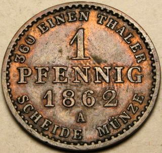 Anhalt - Bernburg (german State) 1 Pfennig 1862 A - Copper - Alexander Carl - Xf - photo