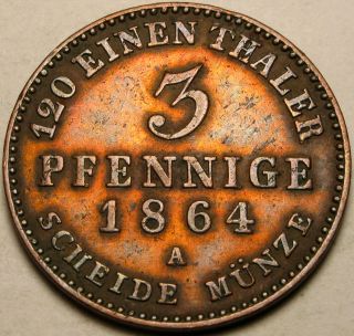 Anhalt - Bernburg (german State) 3 Pfennige 1864 A - Copper - Alexander Carl photo